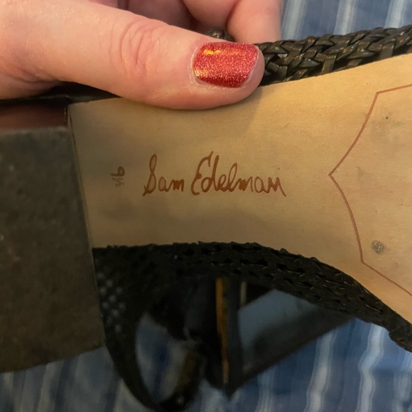 SAM EDELMAN EVIE BLACK shoes WOVEN OPEN TOE SLING BACK HEELS size 9.5 sandals - Picture 15 of 16